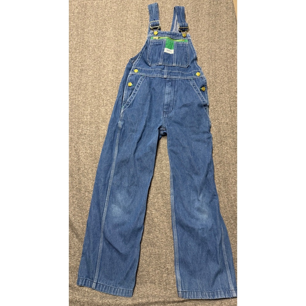 Liberty Youth Denim Overalls Medium Wash Blue Green Bib Workwear Sz 10 Red